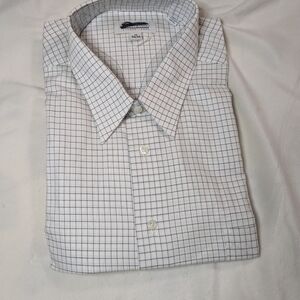 Long Sleeve Men's White and Blue Checkered Shirt